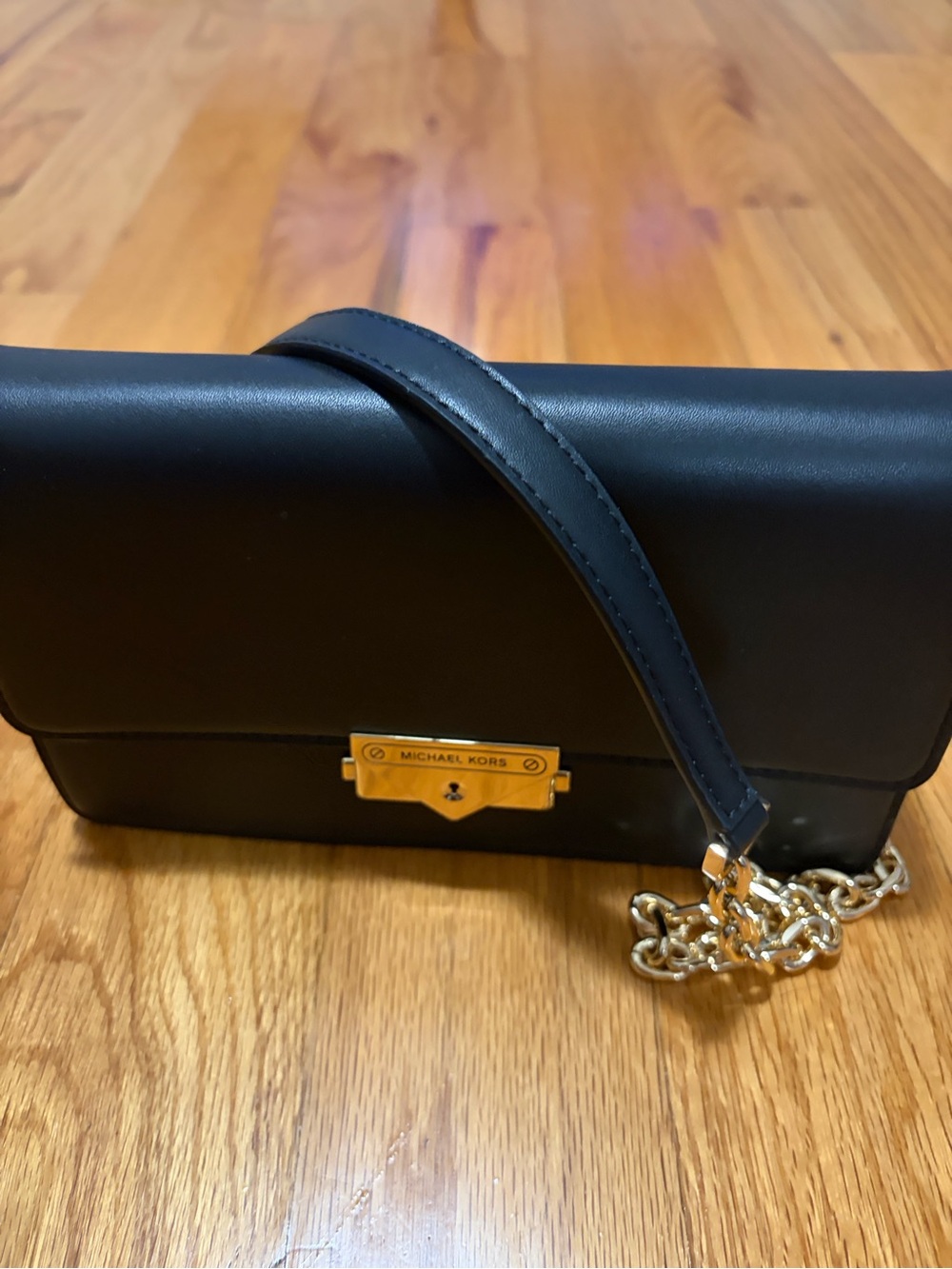 Michael Kors Black Leather Crossbody with Gold Hardware